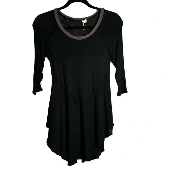Free People Intimately Weekend Layering Top Black Gray Combo Burnout S Raw Edge - Picture 2 of 11